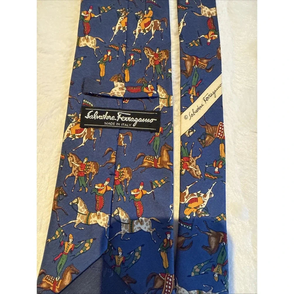 Salvatore Ferragamo Equestrian Acrobatics Print 100% Silk Tie Old Money